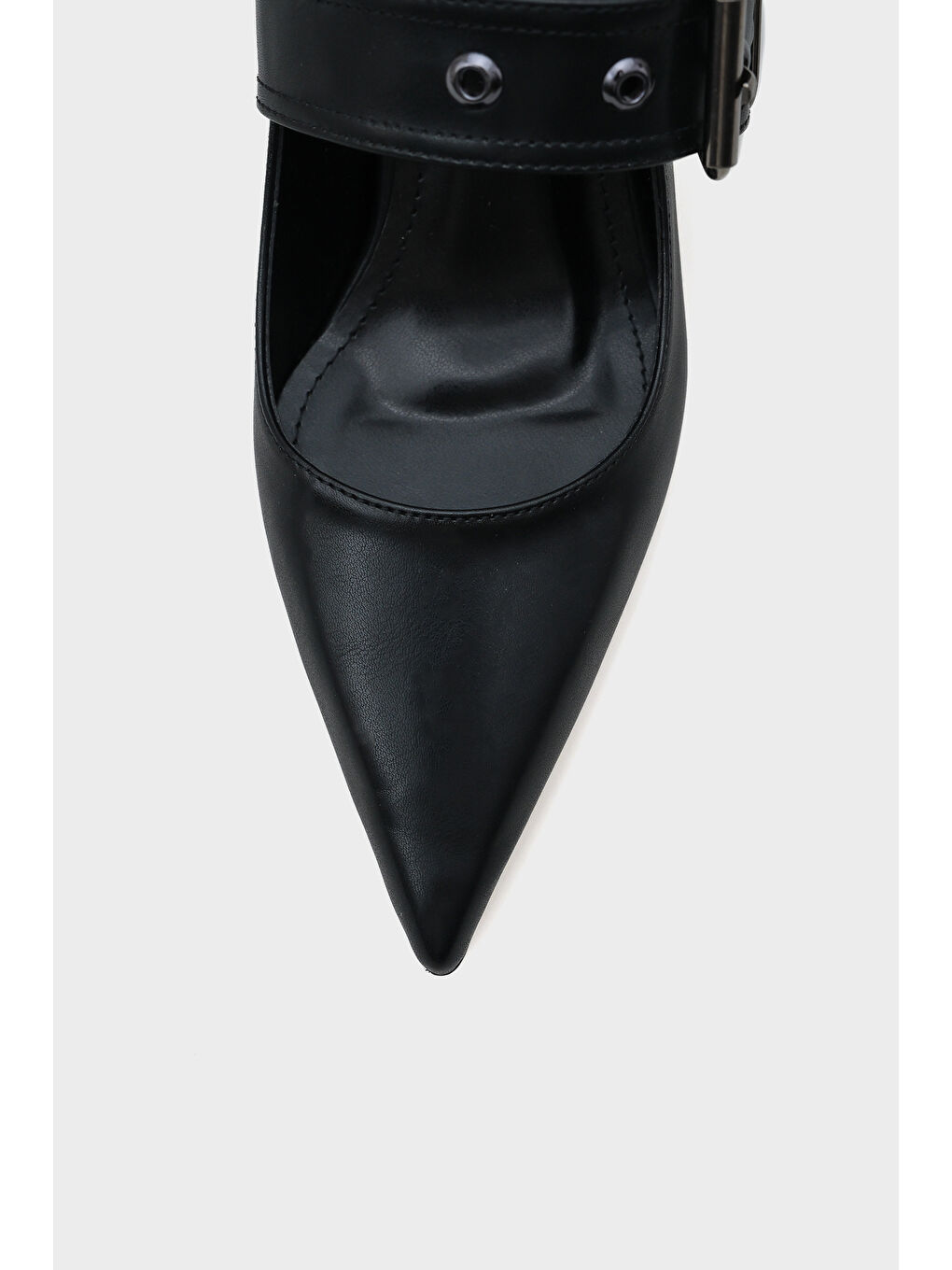 Bej Roda Sivri Burunlu Orta Topuklu Metal Tokalı Kadın Ayakkabı-2