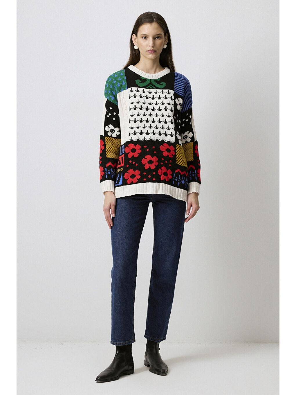 Siyah Desenli Triko Kazak