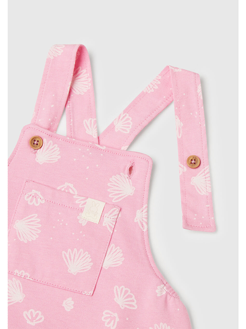 Bebek Pembe Tamamı Desenli Logolu Düğmeli Ayarlanabilir Askılı Tulum-2