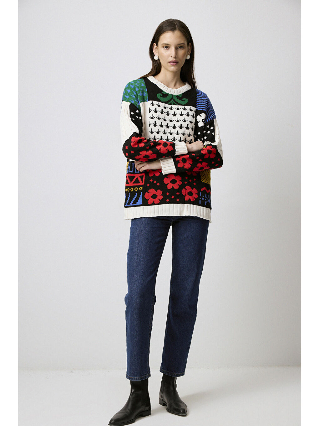 Siyah Desenli Triko Kazak-1