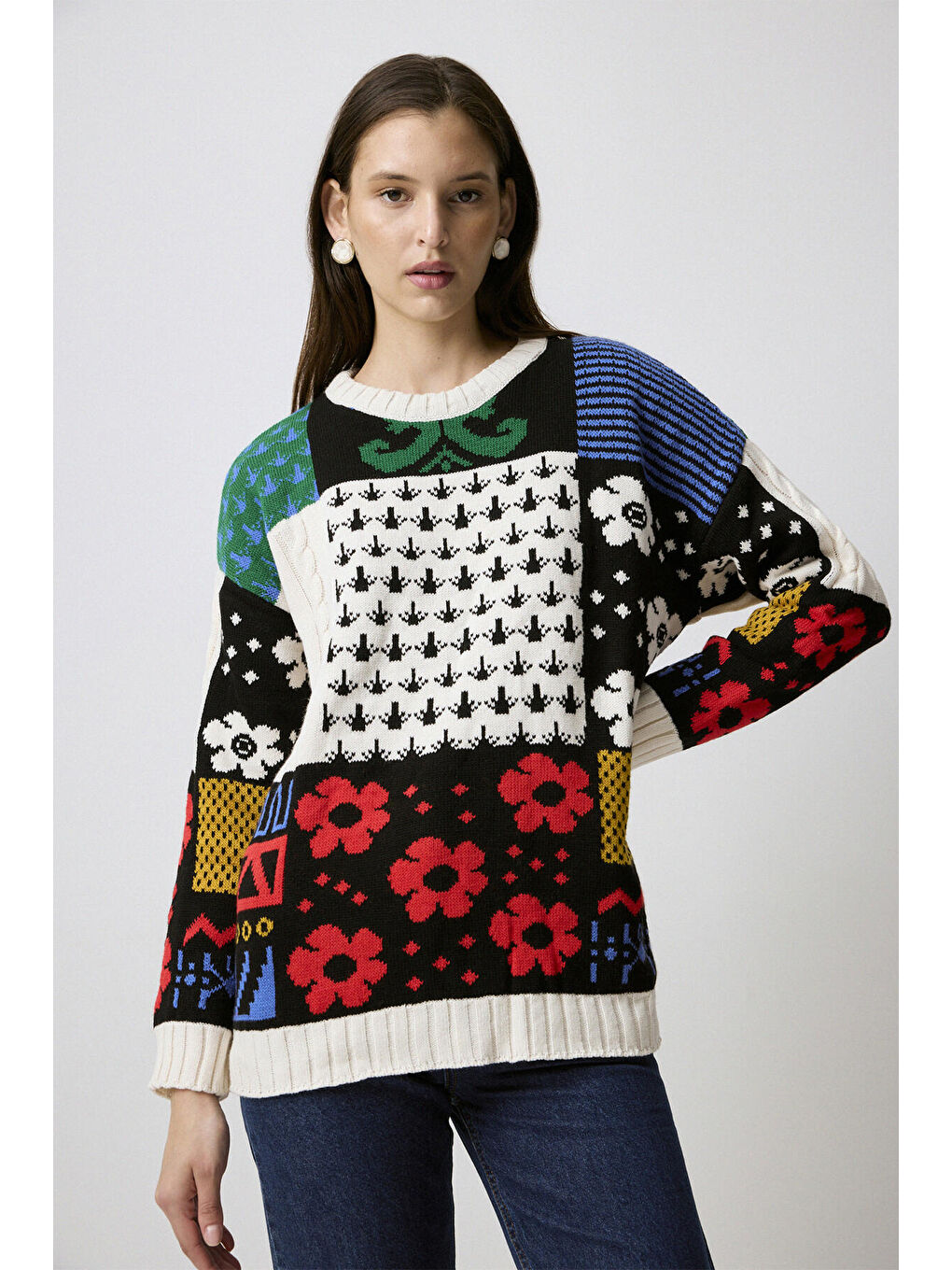 Siyah Desenli Triko Kazak-2