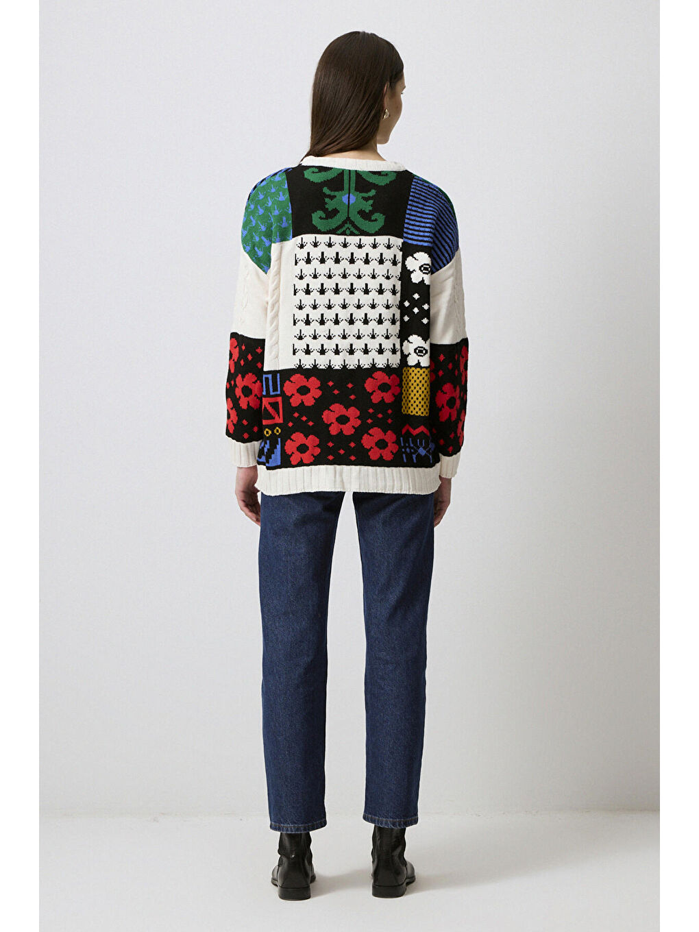 Siyah Desenli Triko Kazak-3