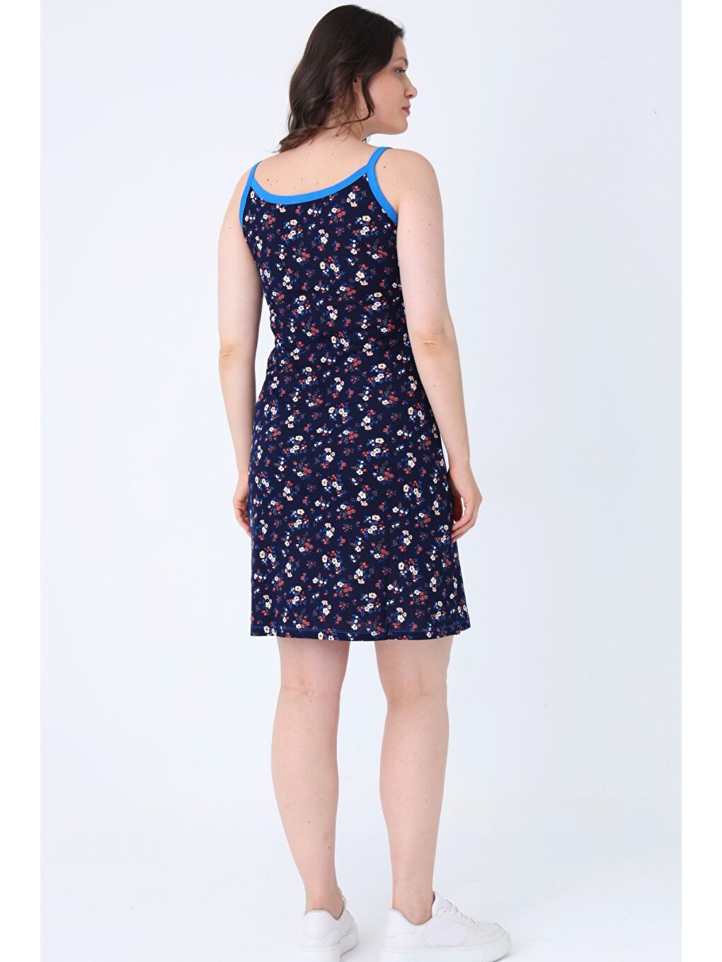 Kadın Lacivert Desenli %100 Pamuk Askılı Elbise-2