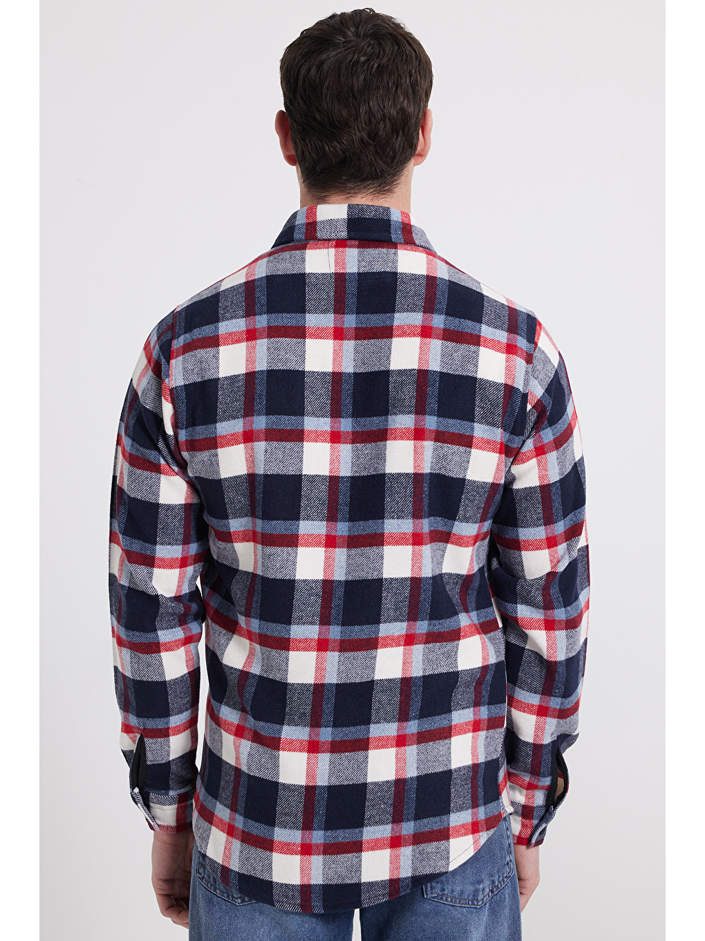 Ekru Erkek Slim Fit Dar Kesim Kareli Kışlık Oduncu Gömlek-5