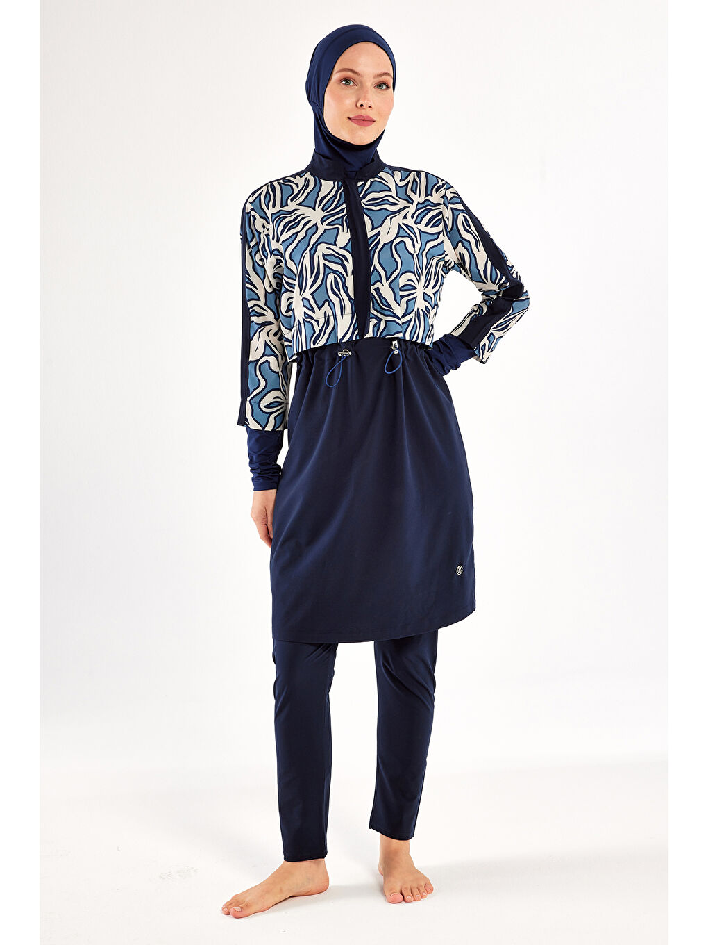 Mavi Spor Elastan Tam Kapalı Tesettür Mayo 1213 Koyu Lacivert-1