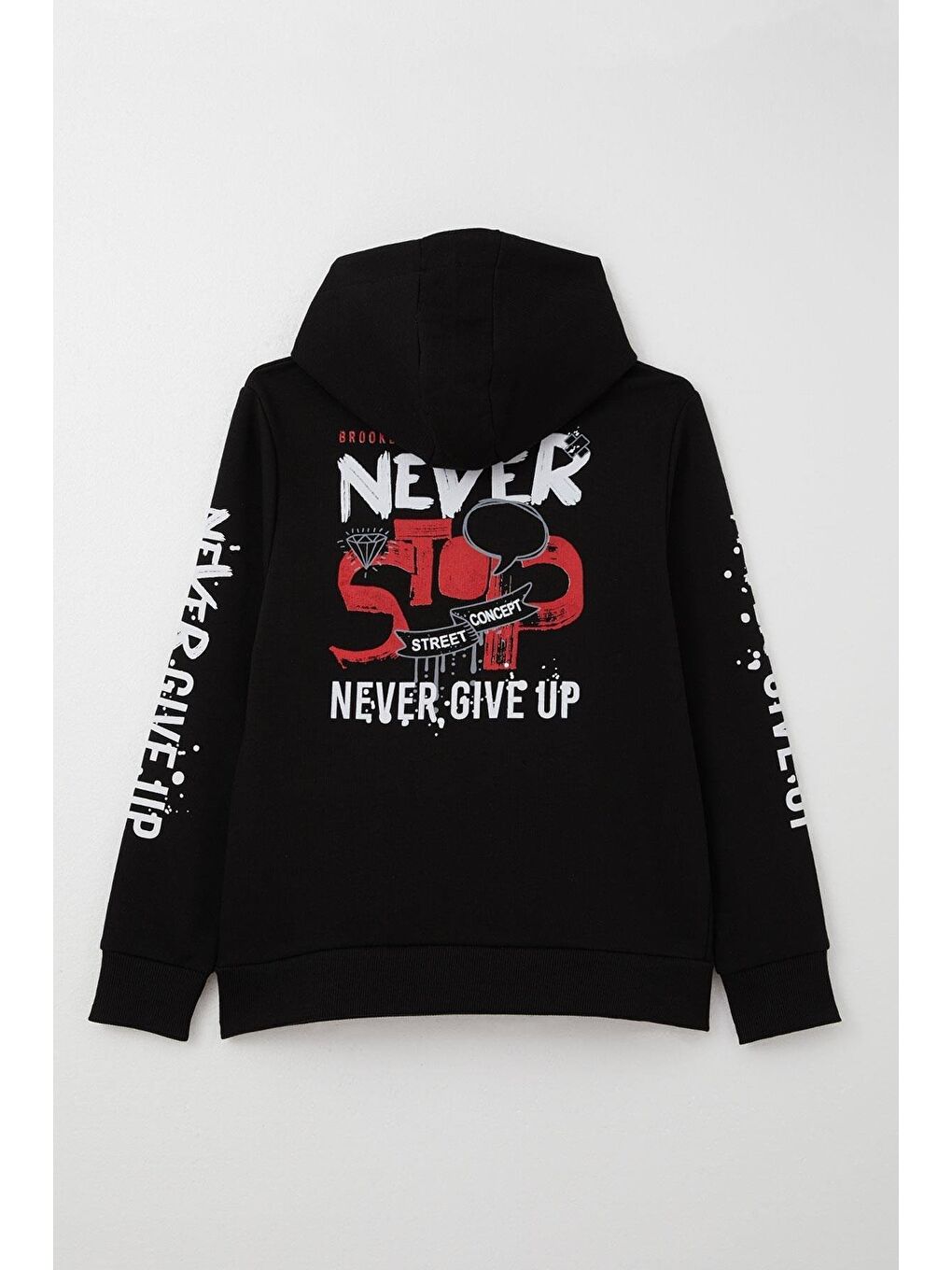 Erkek Çocuk Sweatshirt Kanguru Cepli Kapüşonlu Siyah (9-16 Yaş)-6