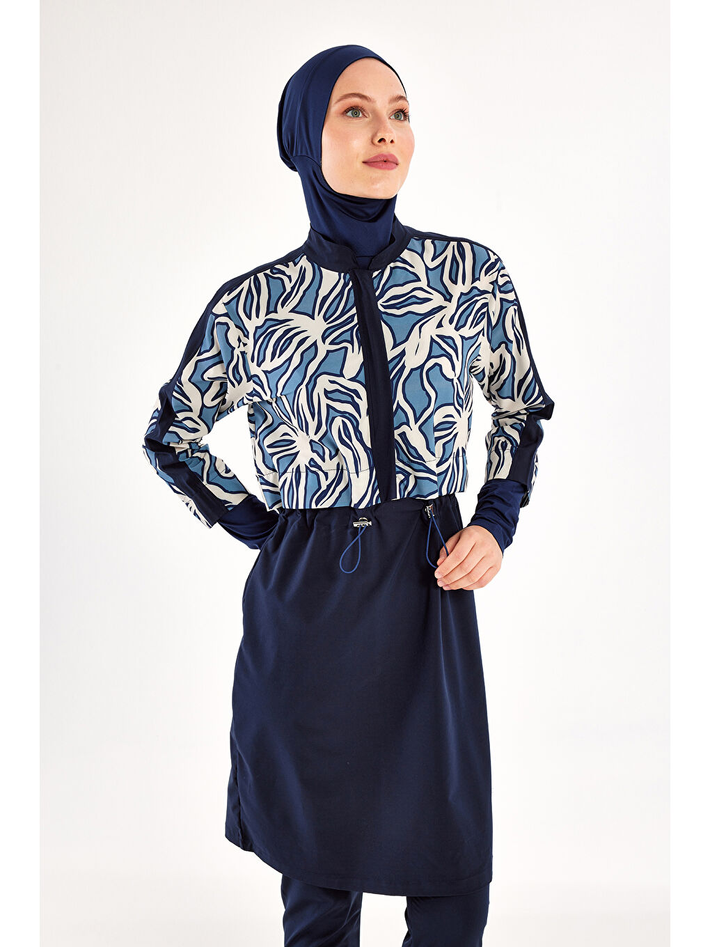 Mavi Spor Elastan Tam Kapalı Tesettür Mayo 1213 Koyu Lacivert-2