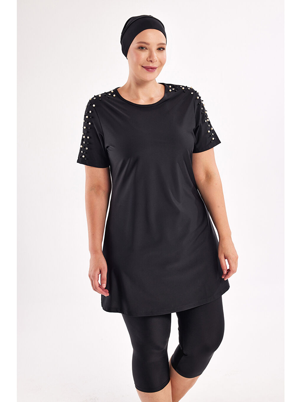 UV Korumalı Büyük Beden Yarı Kapalı Tesettür Mayo 1805 Siyah-1