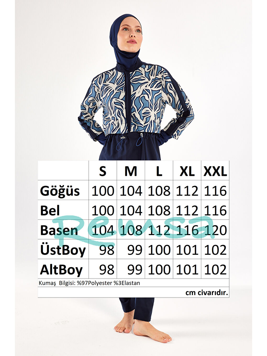 Mavi Spor Elastan Tam Kapalı Tesettür Mayo 1213 Koyu Lacivert-3