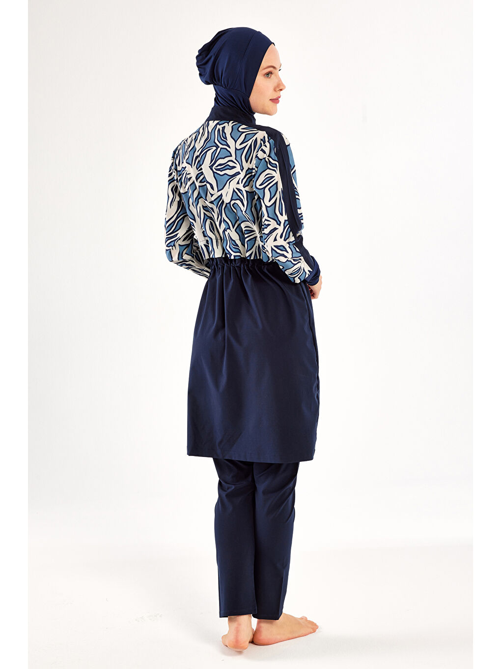 Mavi Spor Elastan Tam Kapalı Tesettür Mayo 1213 Koyu Lacivert-4