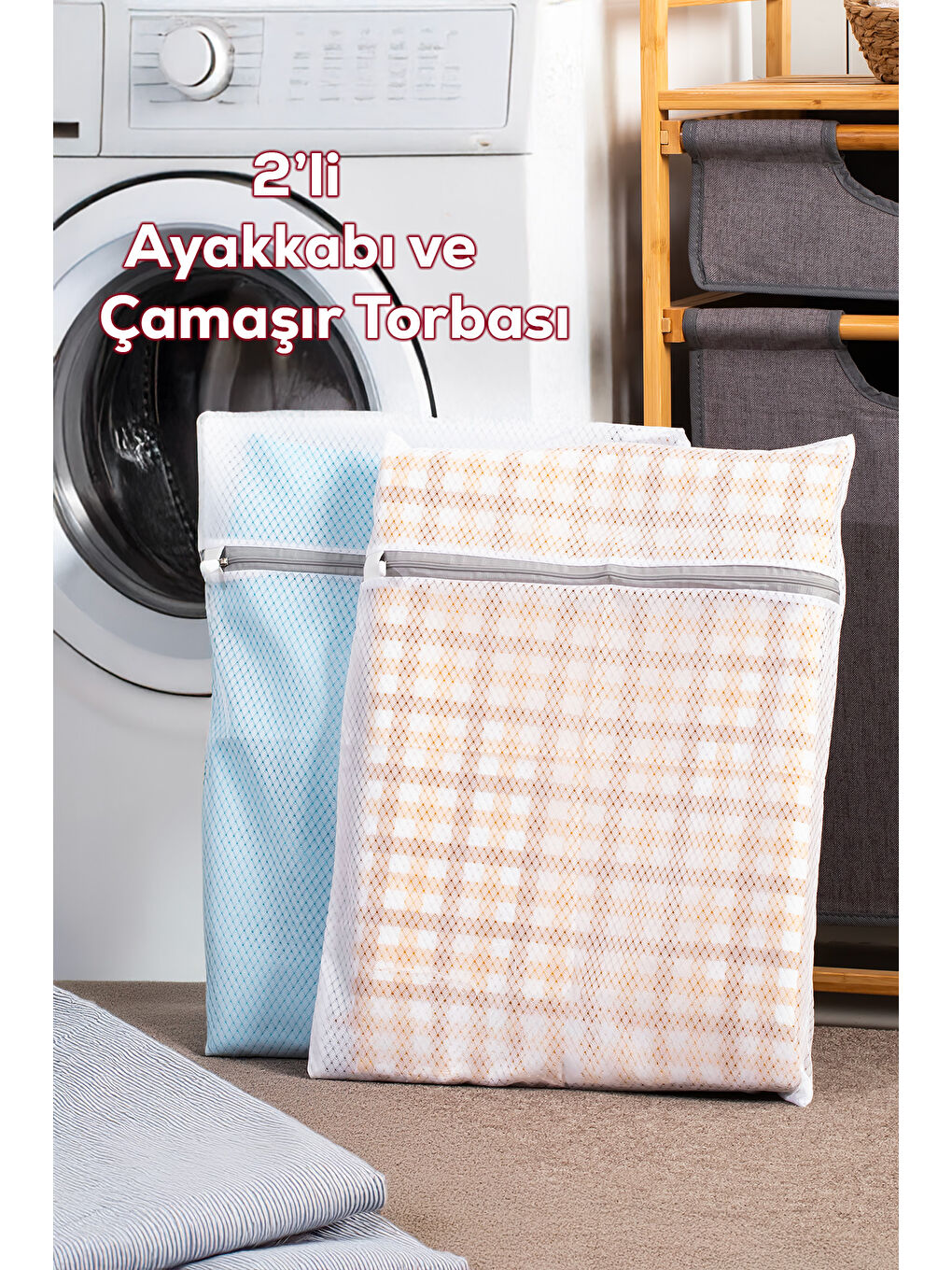 Beyaz 3129 2li Çamaşır Yıkama Filesi Bölmeli Ayakkabı Yıkama Filesi Deforme Önleyici Torba