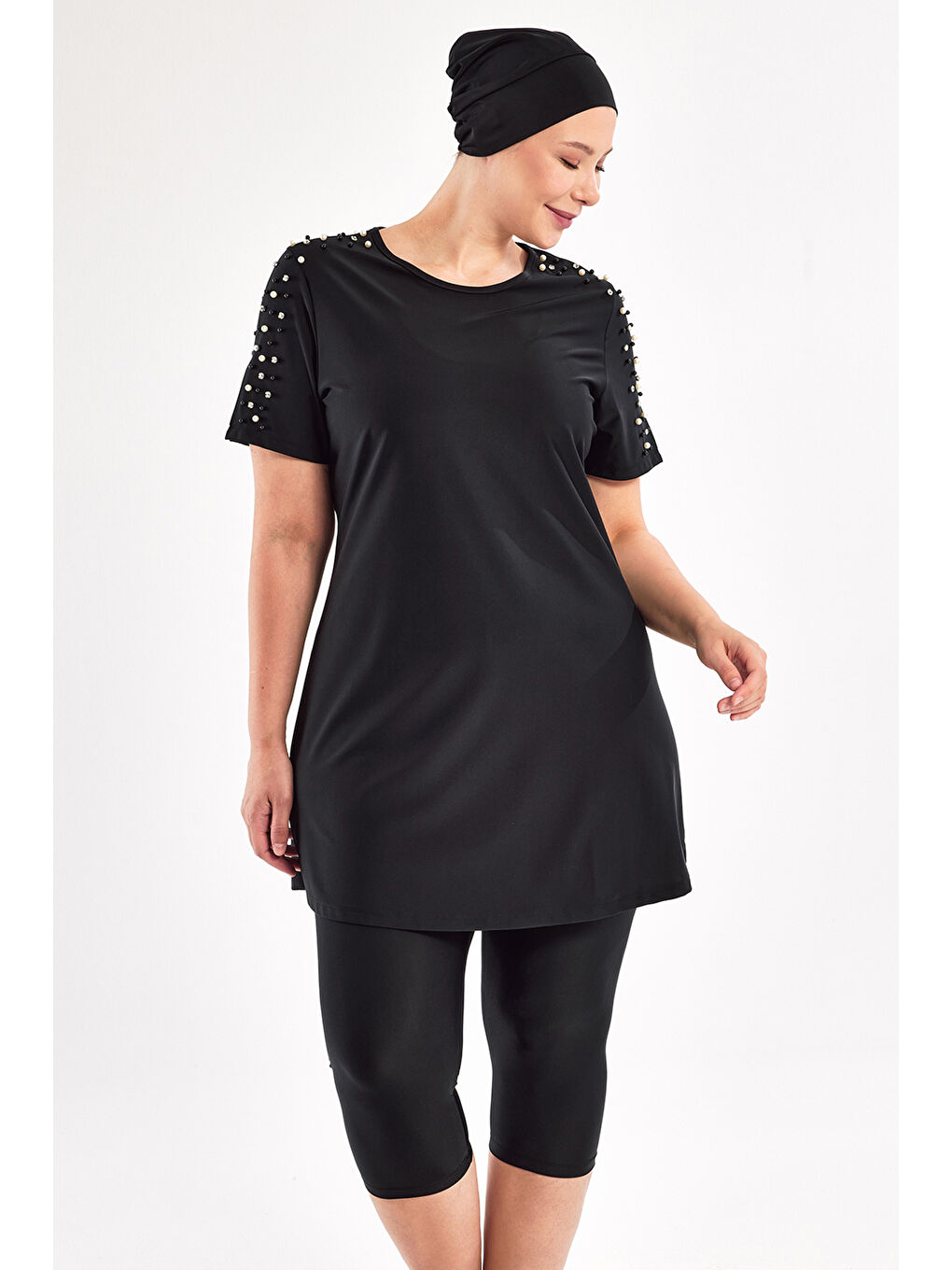 UV Korumalı Büyük Beden Yarı Kapalı Tesettür Mayo 1805 Siyah-3