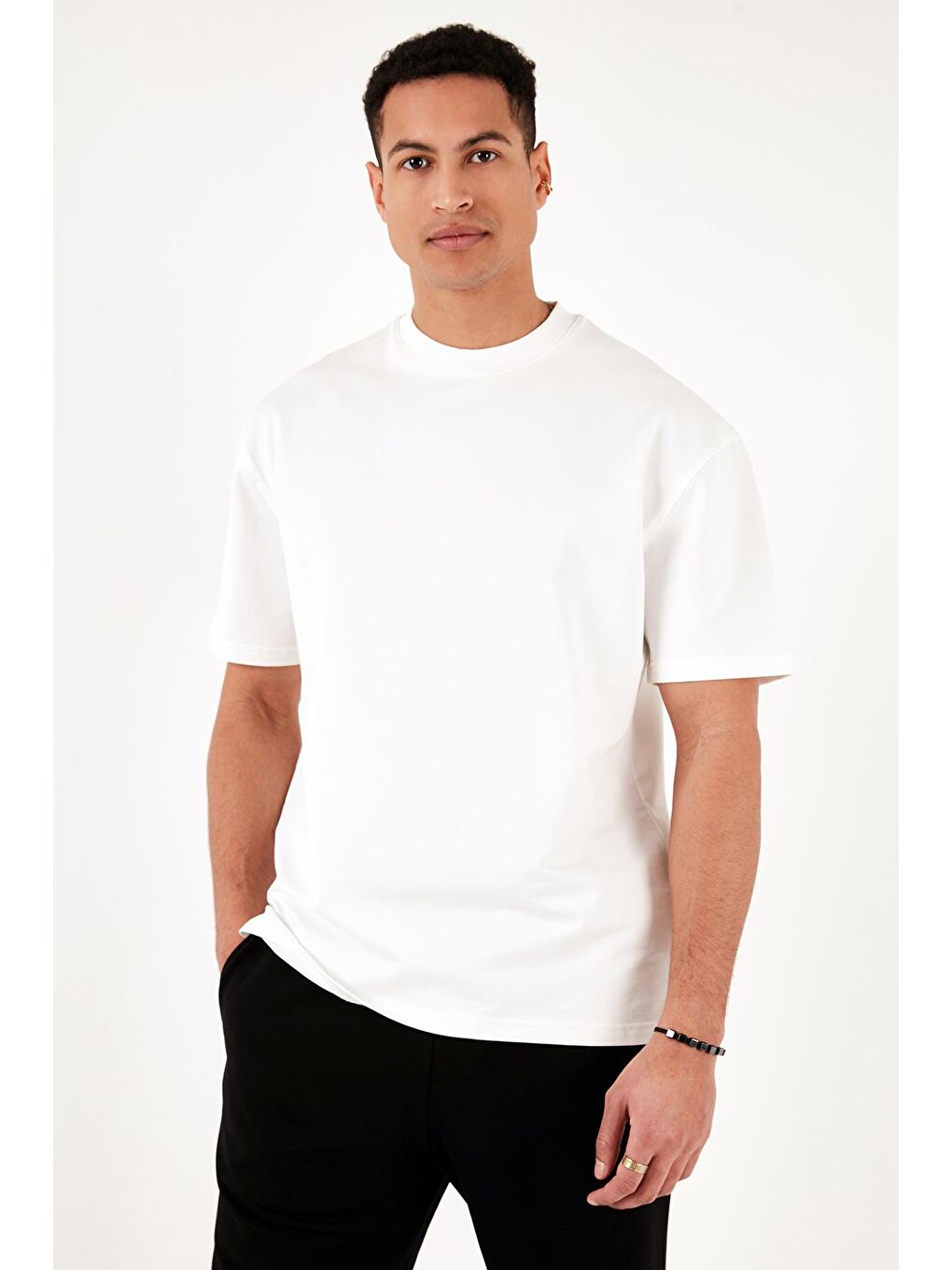 Buratti Ekru Pamuklu Bisiklet Yaka Relaxed Fit Basic T Shirt 5902610 - 2