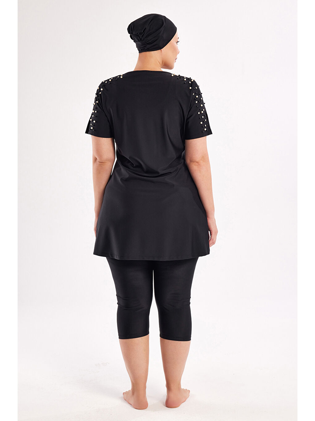 UV Korumalı Büyük Beden Yarı Kapalı Tesettür Mayo 1805 Siyah-4