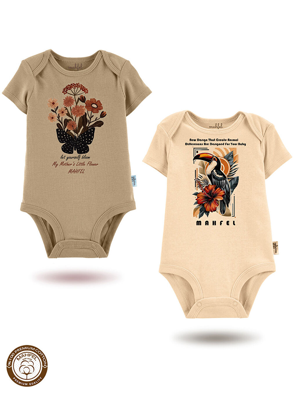 Yeşil 2'Li %100 Pamuklu Organik Baskılı Kısa Kollu Çıtçıtlı Bebek Body Zıbın 866-816