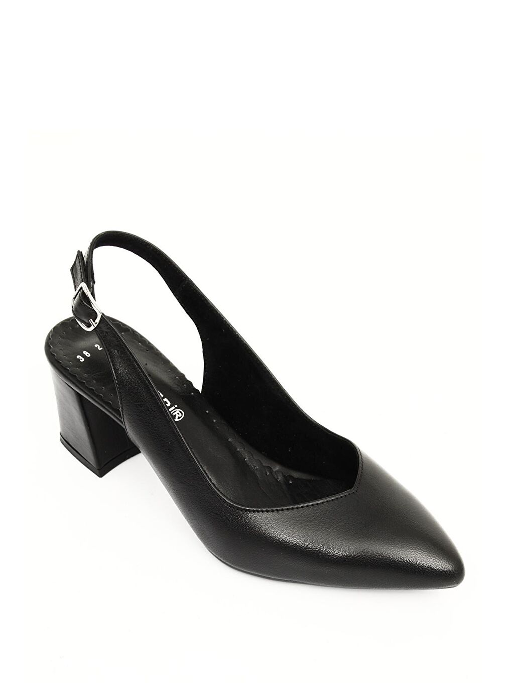 Siyah SİYAH  Hakiki Deri Sivri Burun Orta Kalın Topuklu Arkası Açık Kadın Yazlık Ayakkabı 24118-3