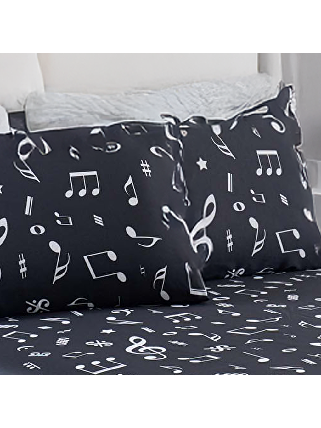 Pes Lastikli Çarşaf Seti Çift Kişilik B&W Melodiy Siyah-2