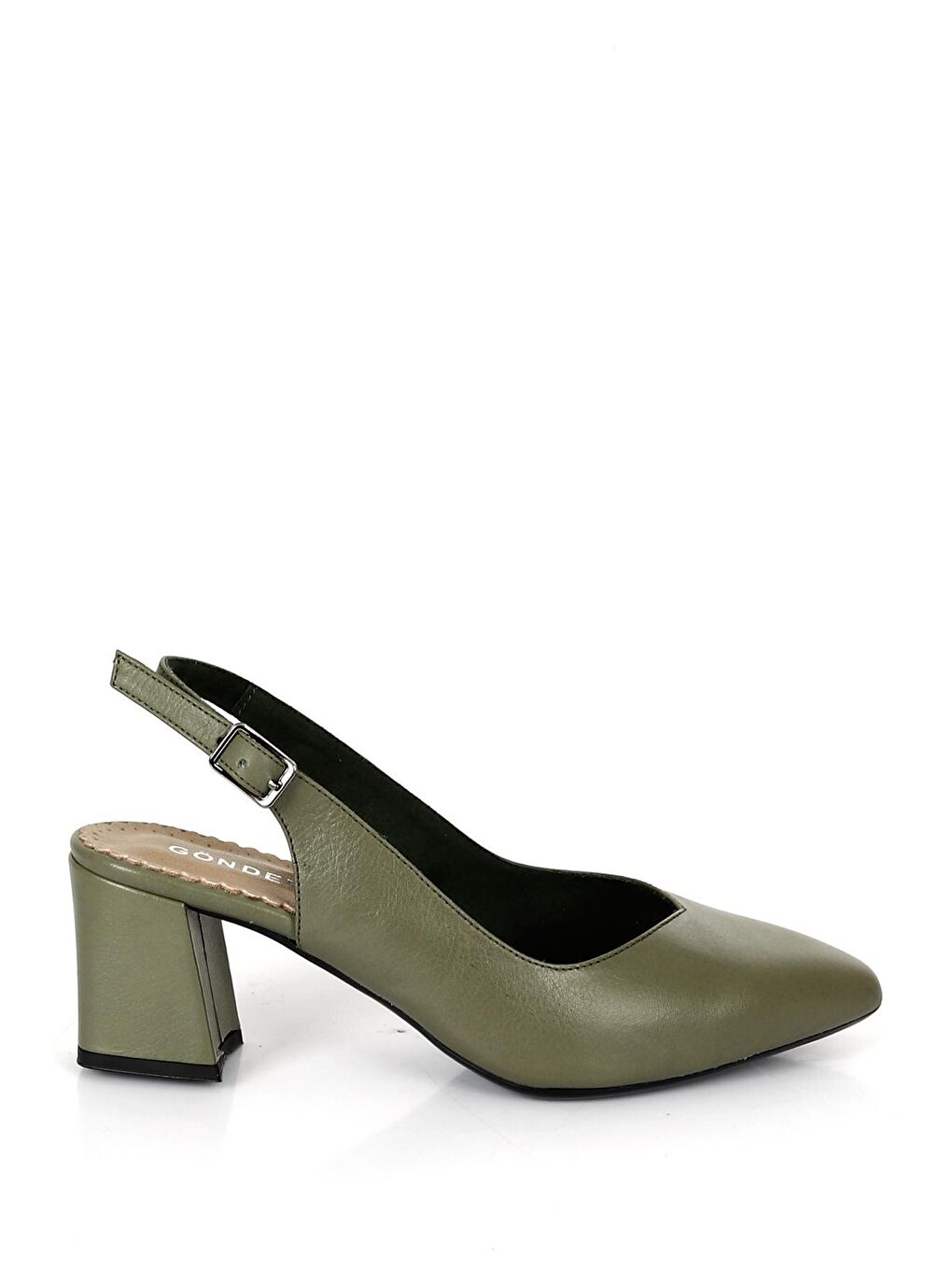 HAKİ  Hakiki Deri Sivri Burun Orta Kalın Topuklu Arkası Açık Kadın Yazlık Ayakkabı 24118-3