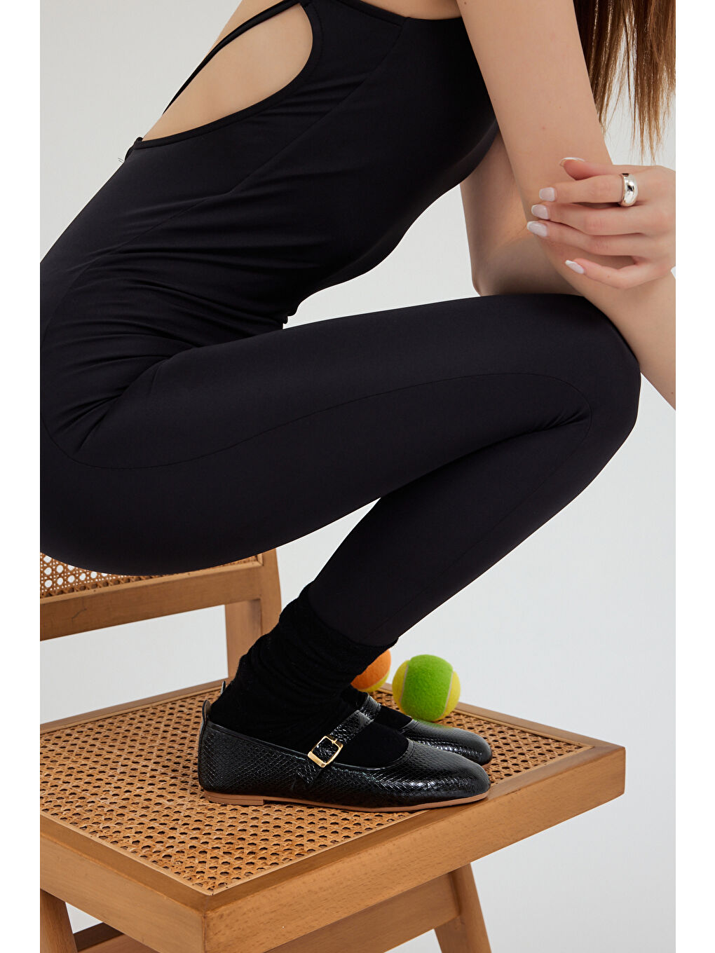 Kadın Siyah Kadın Yılan Desenli Kemer Bantlı Tokalı Babet-2