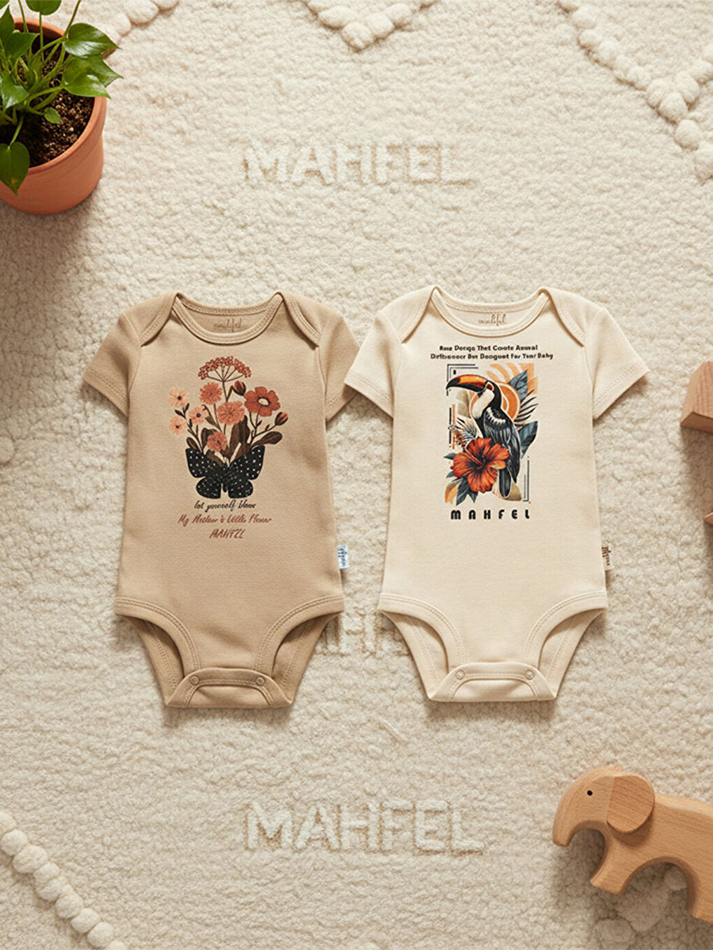 Yeşil 2'Li %100 Pamuklu Organik Baskılı Kısa Kollu Çıtçıtlı Bebek Body Zıbın 866-816-2