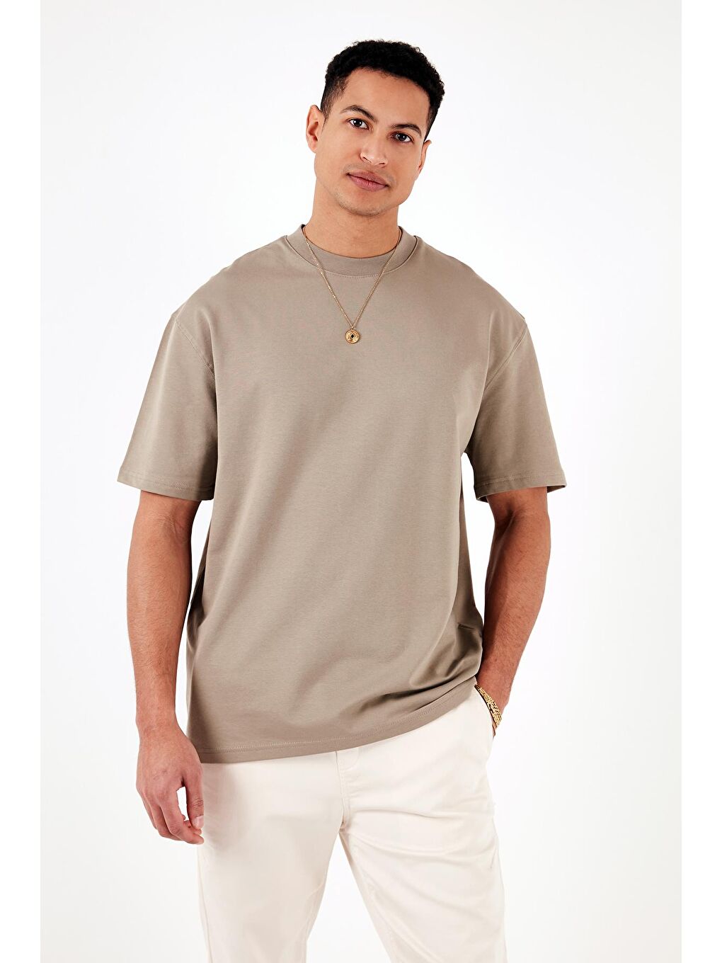 Buratti Bej Pamuklu Bisiklet Yaka Relaxed Fit Basic T Shirt 5902610 - 1