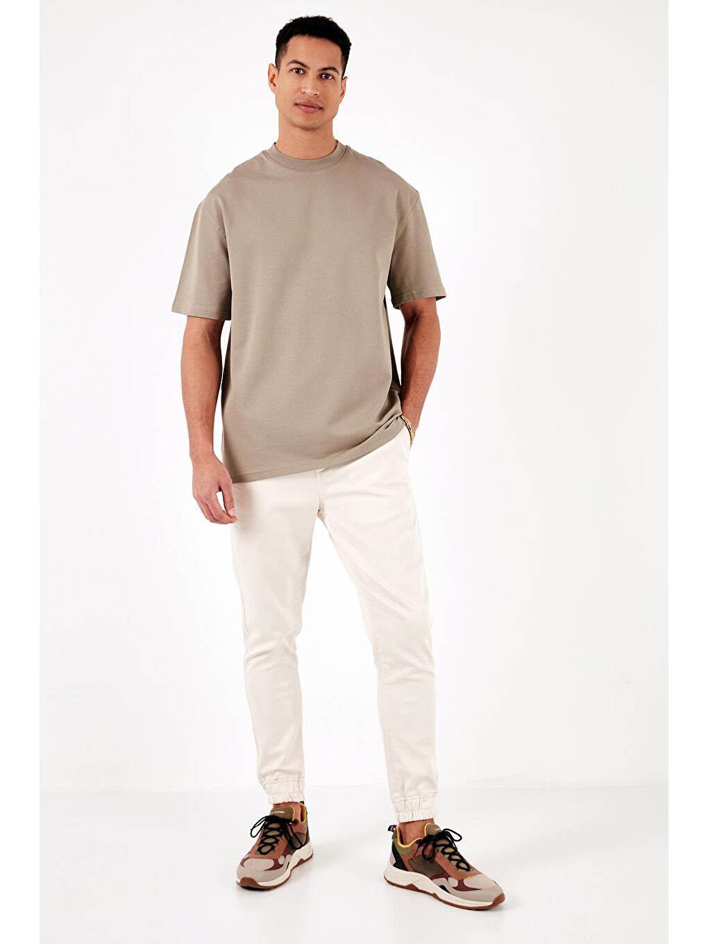 Buratti Bej Pamuklu Bisiklet Yaka Relaxed Fit Basic T Shirt 5902610 - 2