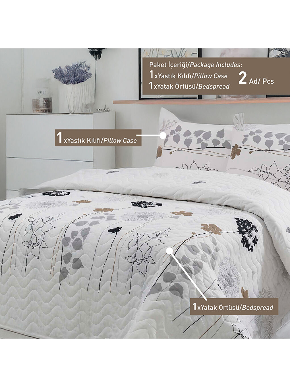 Kapitone Yatak Örtüsü Seti Tek Kişilik Atlantis Beyaz-3