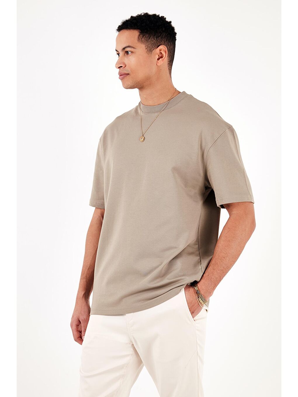 Buratti Bej Pamuklu Bisiklet Yaka Relaxed Fit Basic T Shirt 5902610 - 4