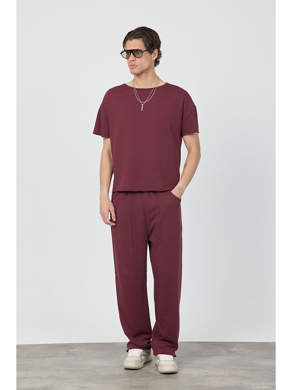 Erkek Blank Boxy Bordo Tişört