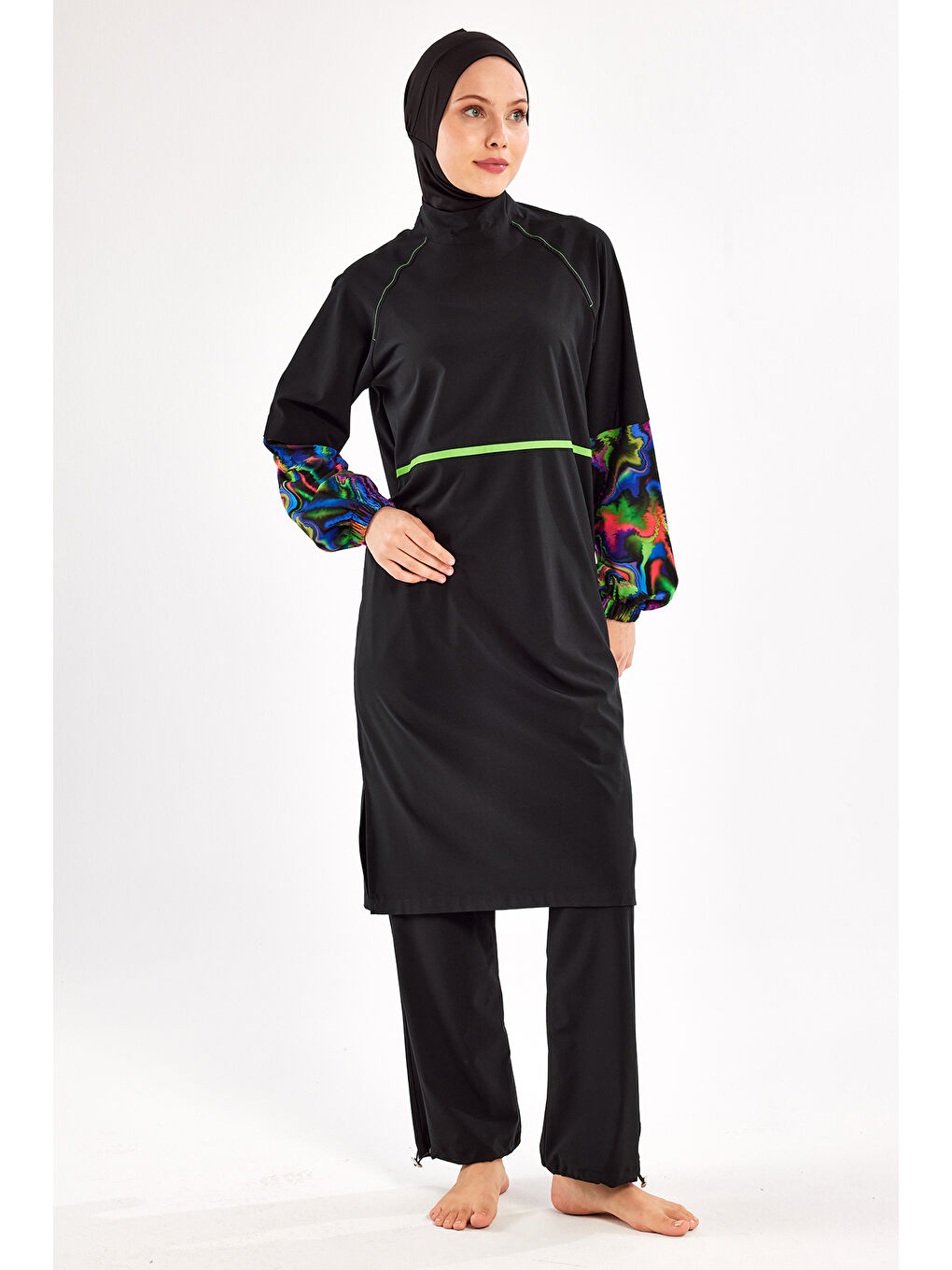 Spor Elastan Tam Kapalı Tesettür Mayo Elıse 1227 Siyah-1