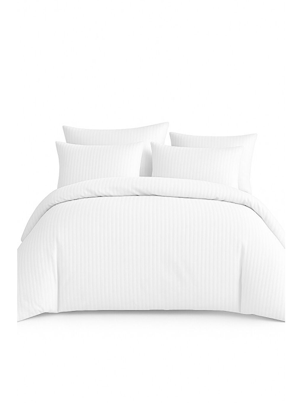 Beyaz Çift Kişilik Çizgili Saten Nevresim Takımı %100 Pamuk 200x220 - Yumuşak Dokulu Lüks Nevresim Takımı