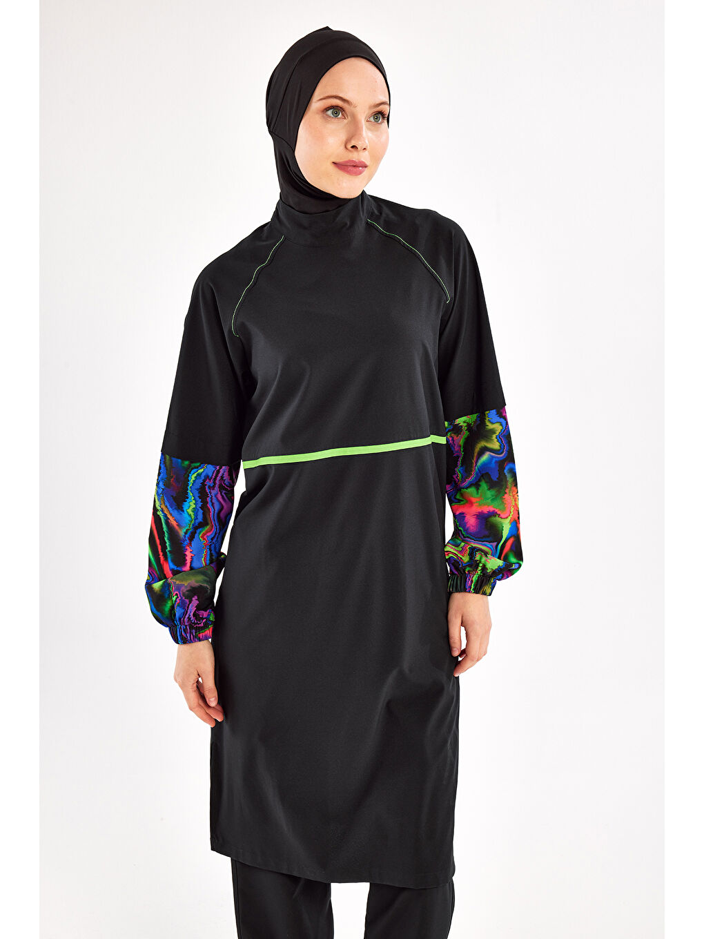 Spor Elastan Tam Kapalı Tesettür Mayo Elıse 1227 Siyah-2