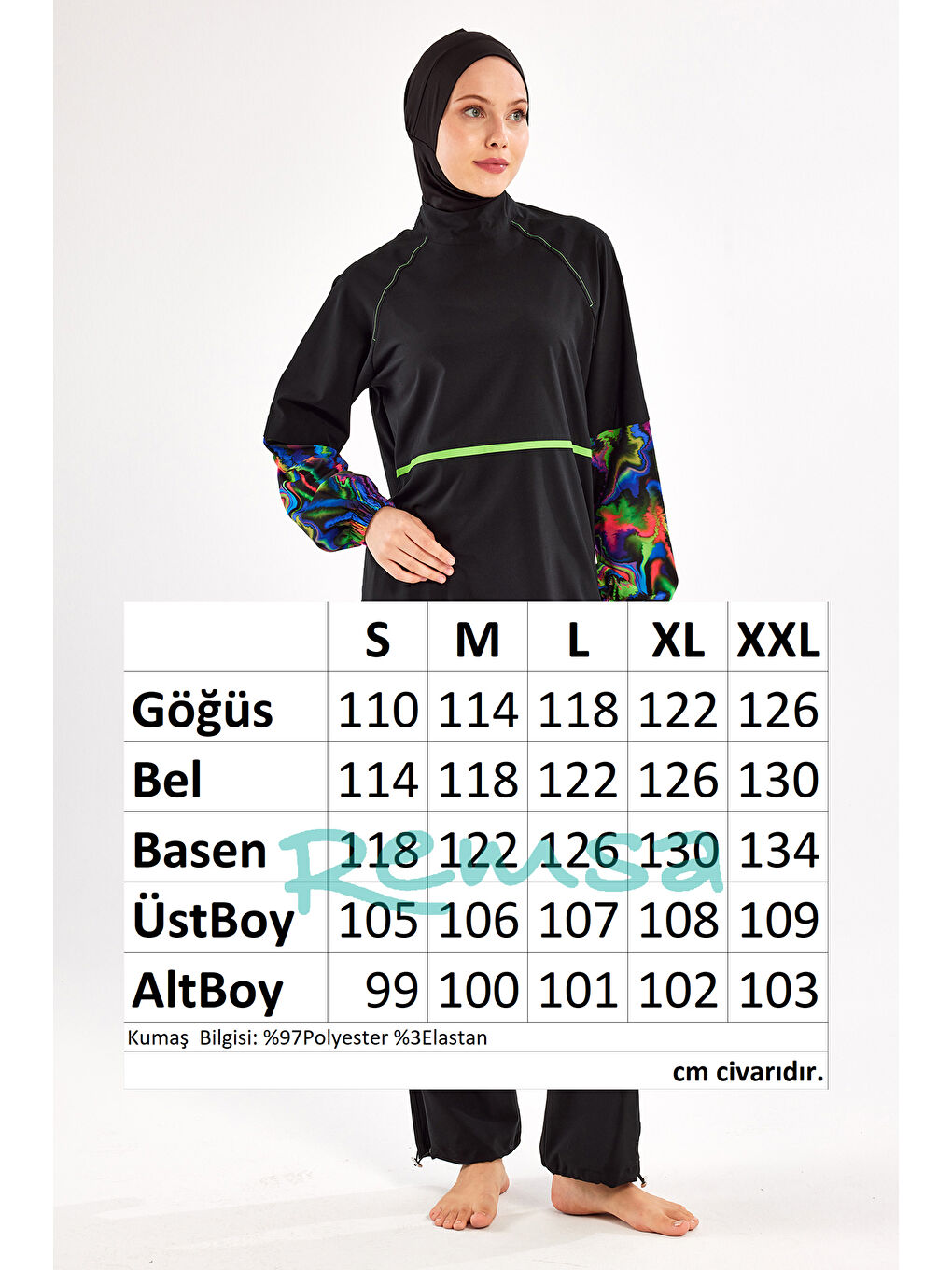 Spor Elastan Tam Kapalı Tesettür Mayo Elıse 1227 Siyah-4