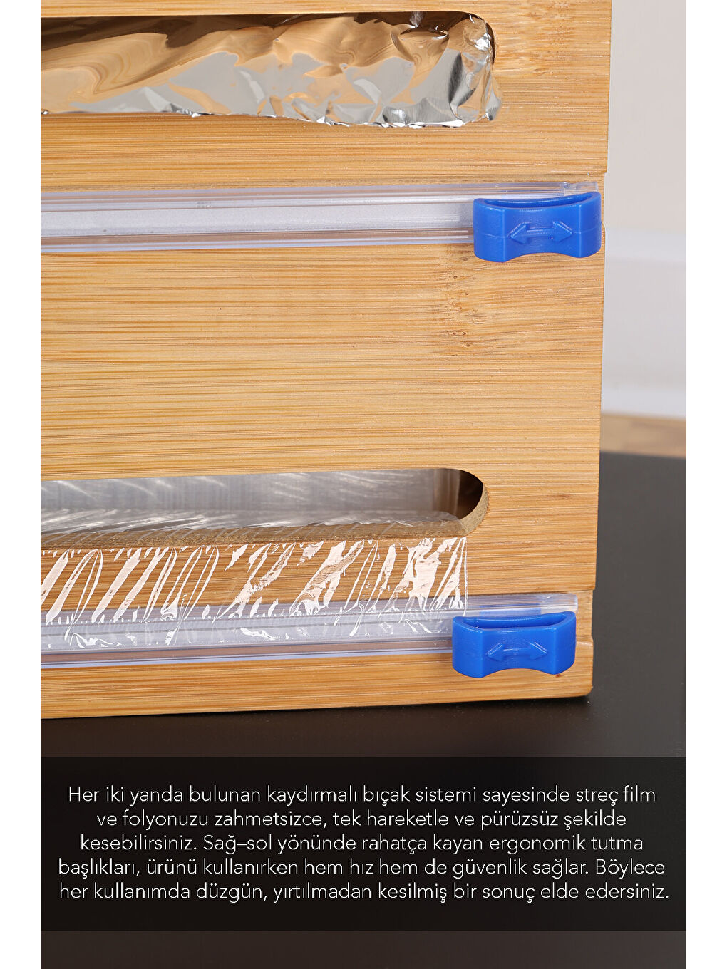 Bej 2'li Bambu Streç Film ve Folyo Kesici-1
