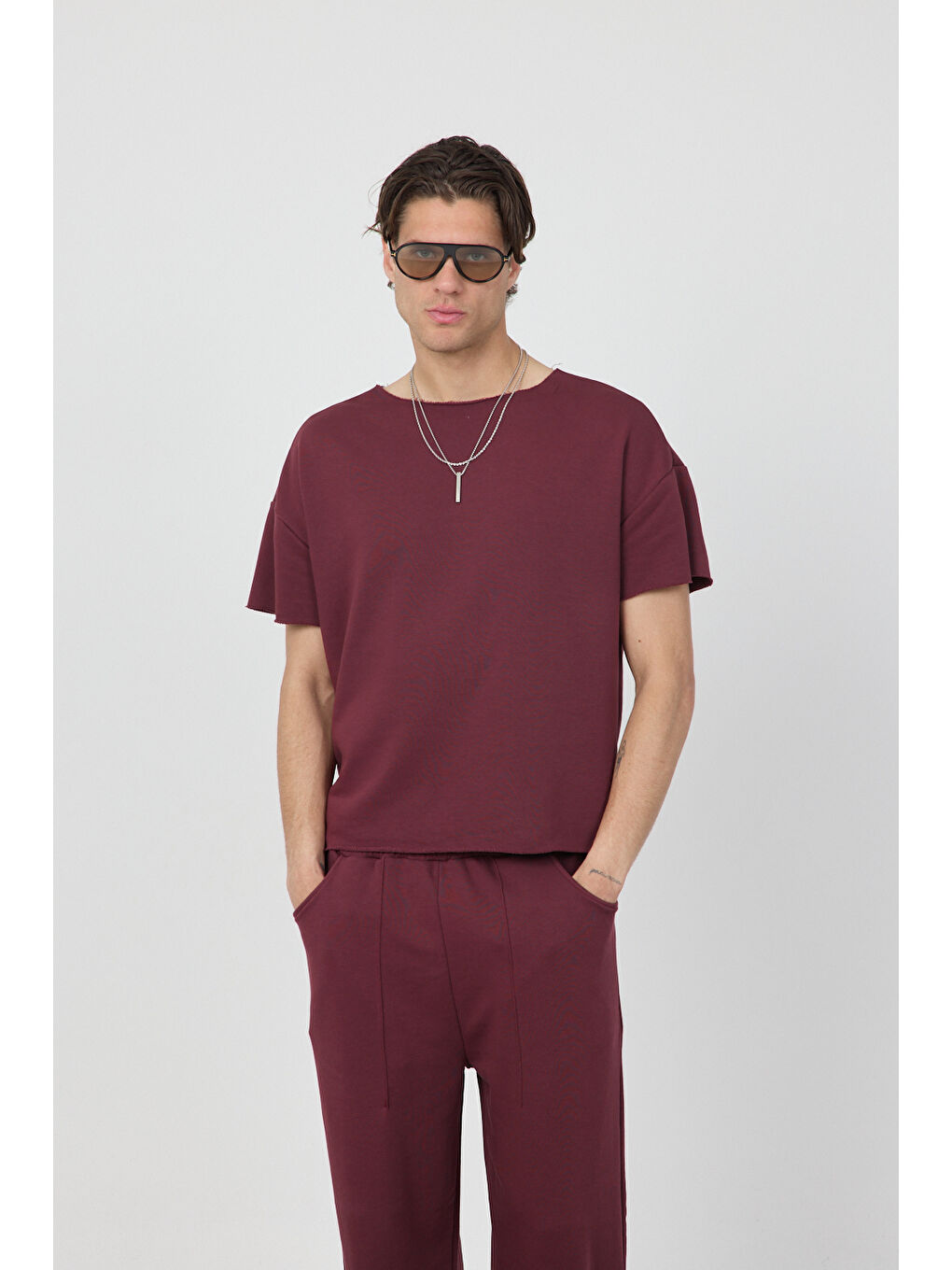 Erkek Blank Boxy Bordo Tişört-3