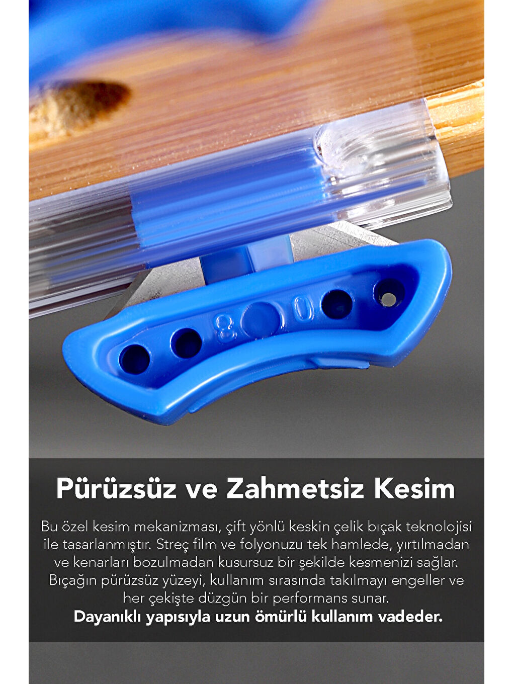 Bej 2'li Bambu Streç Film ve Folyo Kesici-2