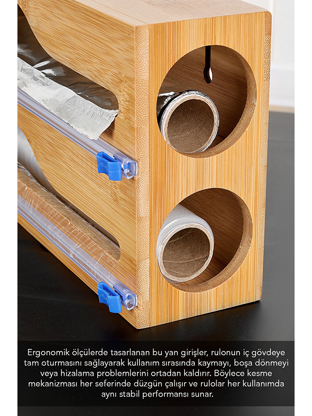 Bej 2'li Bambu Streç Film ve Folyo Kesici-3