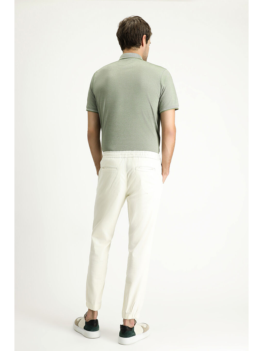 Ekru Regular Fit Elastanlı Beli Lastikli İpli Pantolon-4