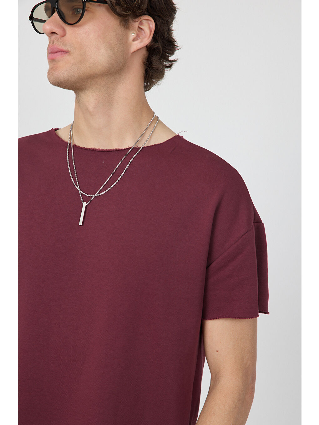 Erkek Blank Boxy Bordo Tişört-4