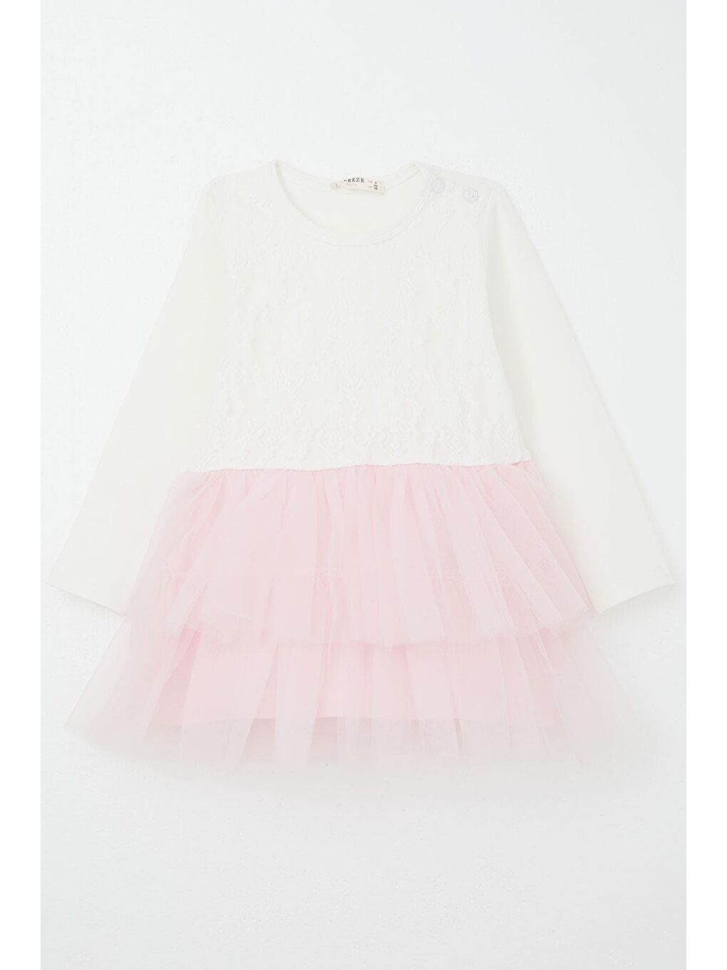 Kız Bebek Uzun Kollu Elbise Tül Çiçekli Ekru (9 Ay-3 Yaş)