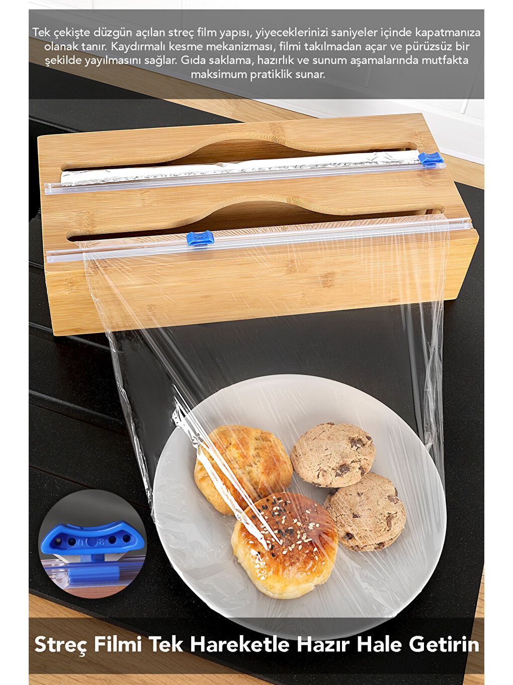 Bej 2'li Bambu Streç Film ve Folyo Kesici-4