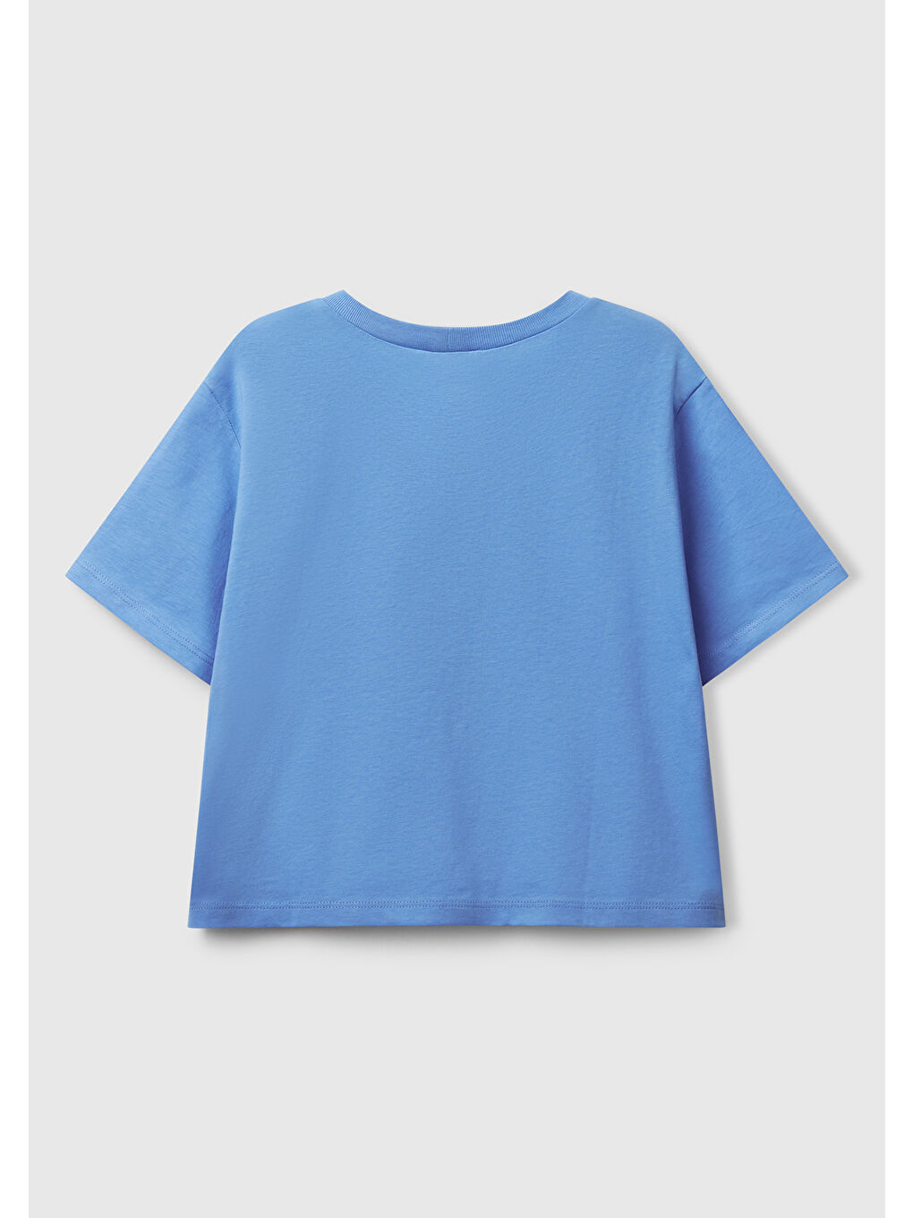 Kız Çocuk Mavi Parlak Baskılı Bisiklet Yaka T-Shirt-1