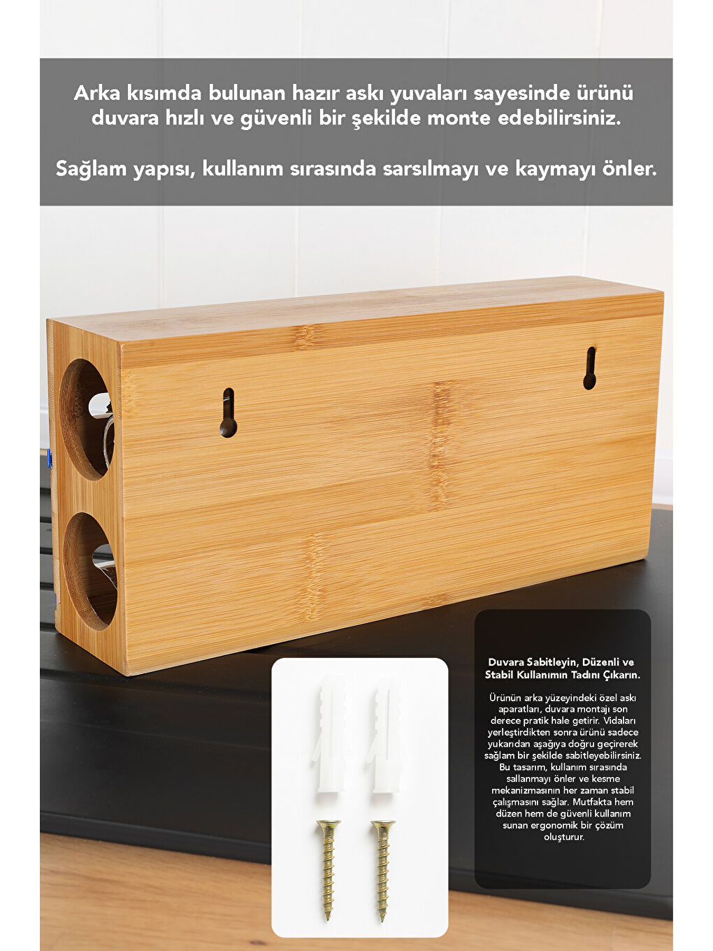 Bej 2'li Bambu Streç Film ve Folyo Kesici-5