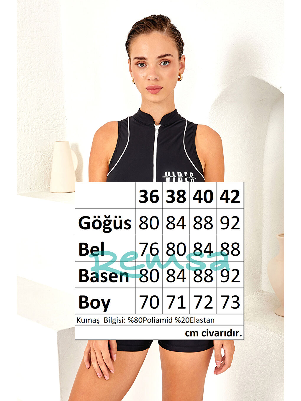 Sıfır Kol Şortlu Fermuarlı Sörfçü Mayo Yüzücü Mayo 4161 Siyah-3