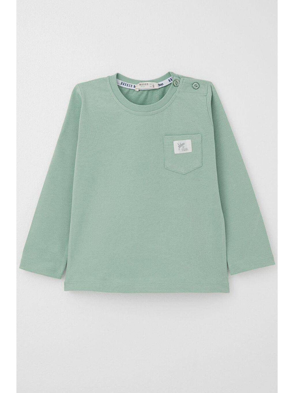 Turkuaz Erkek Bebek Uzun Kollu Tişört Cep Detaylı Cool Yazı Armalı Su Yeşili (9 Ay-3 Yaş)