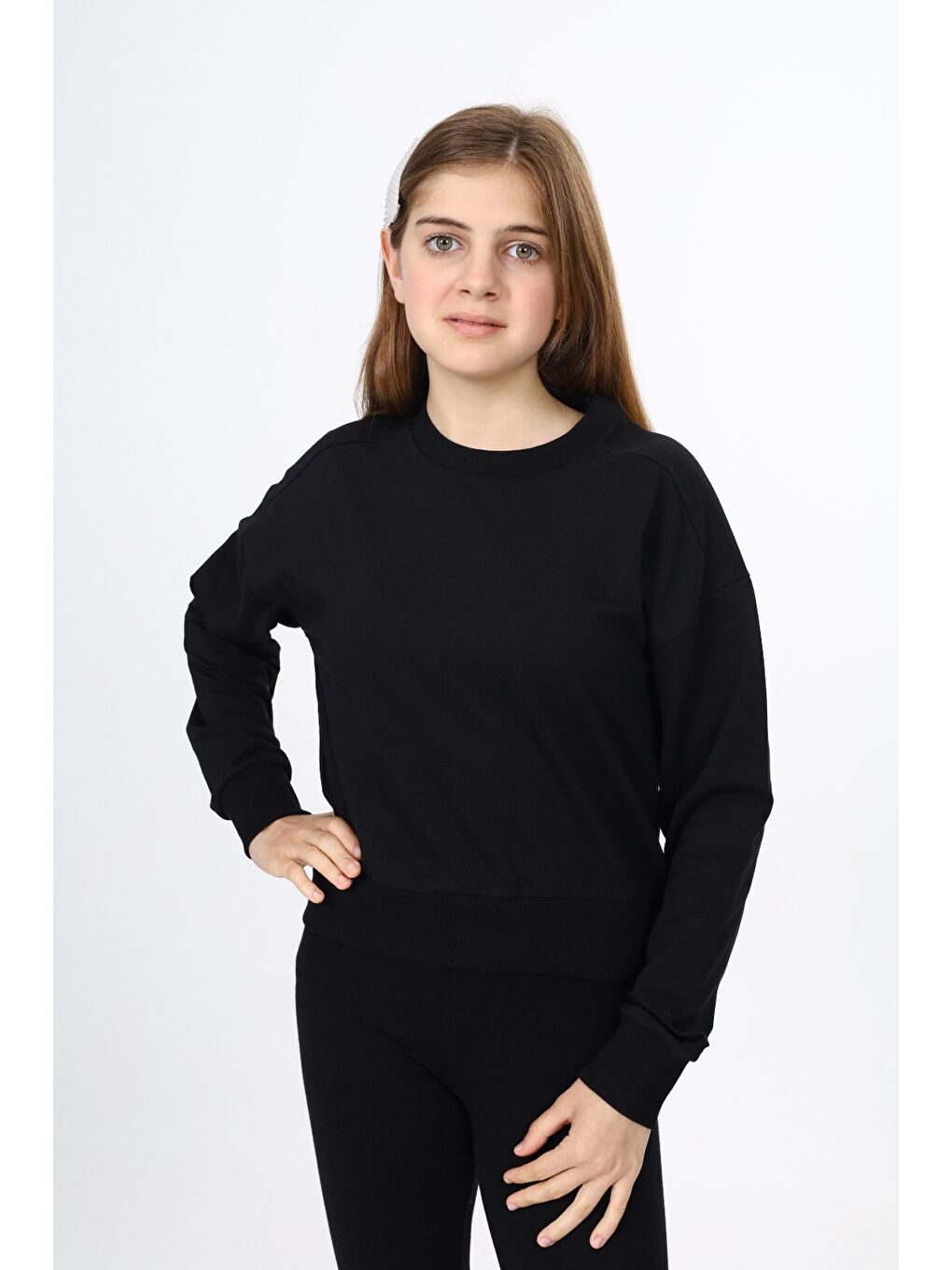 Siyah Kız Çocuk Okul Sweatshirt-2