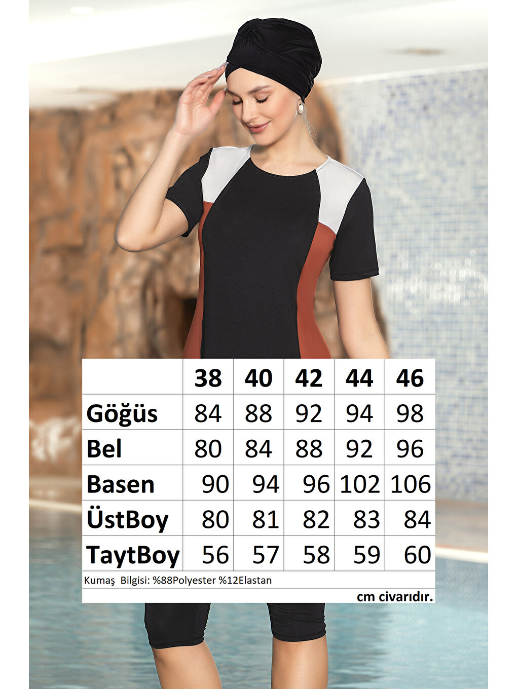 Kısa Kollu Yarı Kapalı Mayo 1157-01 Siyah-3