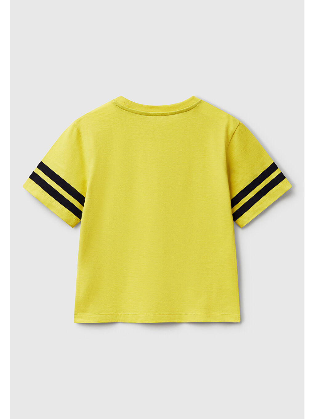 Erkek Çocuk Sarı Fotoğraf Baskılı Kolu Çizgili Oversize T-Shirt-1