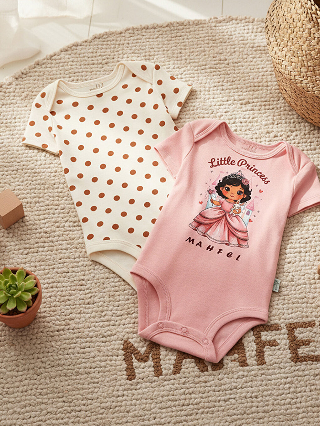 Kırmızı 2'Li %100 Pamuklu Organik Baskılı Kısa Kollu Çıtçıtlı Bebek Body Zıbın 881-2