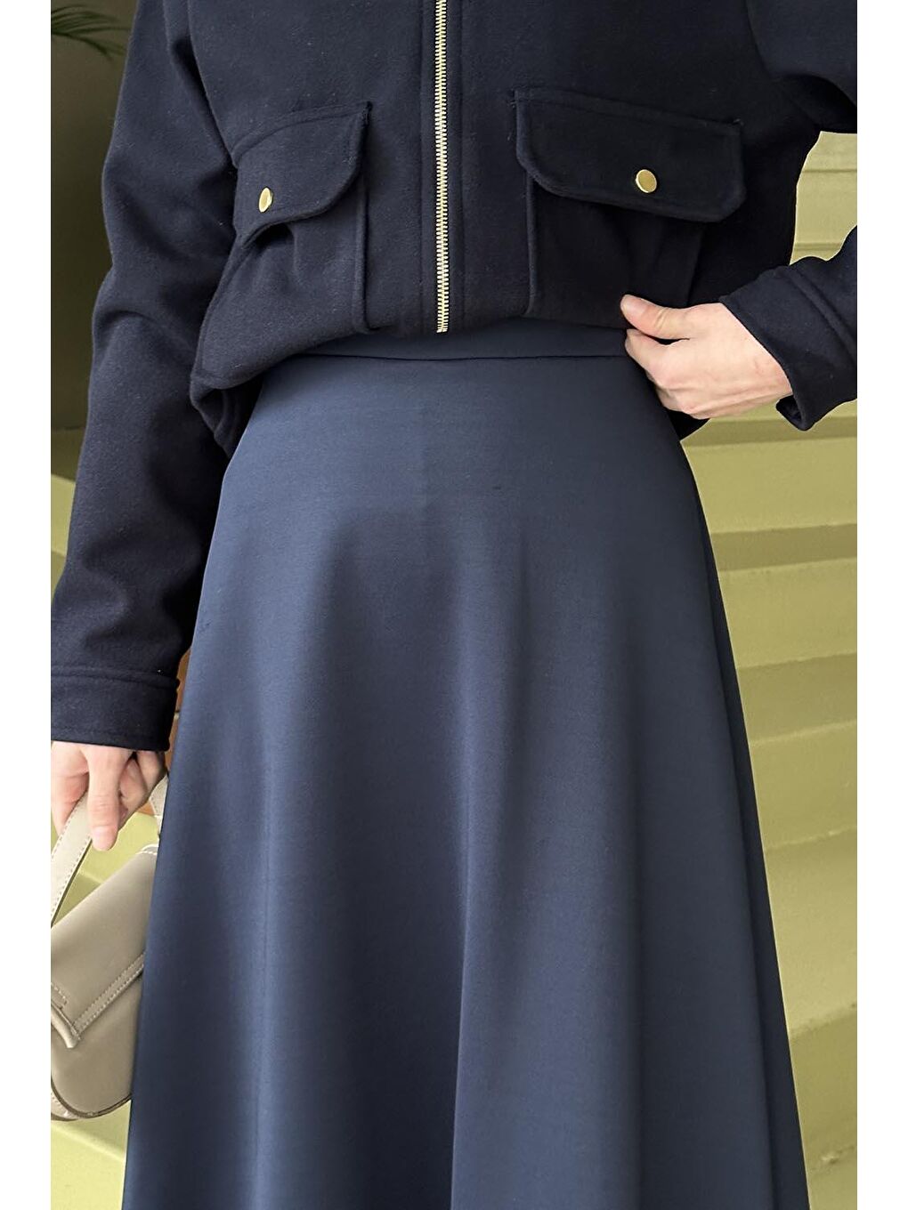 Scuba Kumaş Kloş Etek Lacivert-2